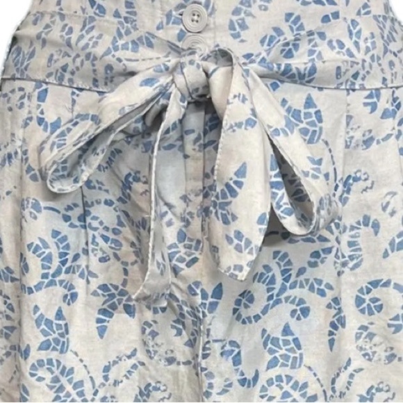 Sandro size 2,linen blend EUC Cream and Blue A-Line Mini Skirt with Tie Front - Picture 11 of 12